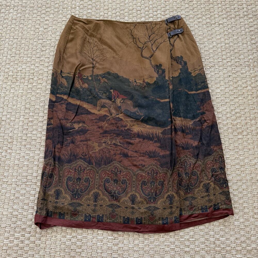 Vintage Lauren Ralph Lauren Wool Blend Midi Skirt Equestrian Fox Hunt Sz 22 - Picture 2 of 16